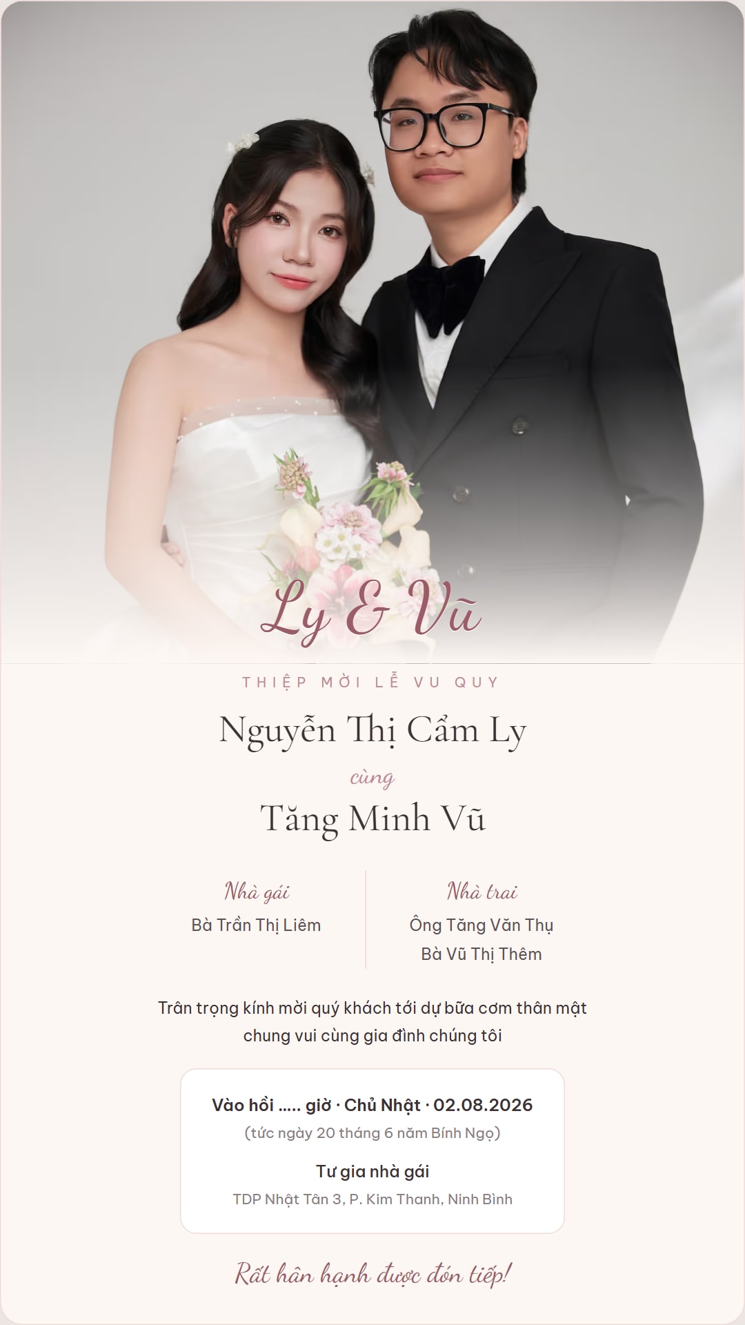 Thiệp mời Lễ Vu Quy · Nhà gái